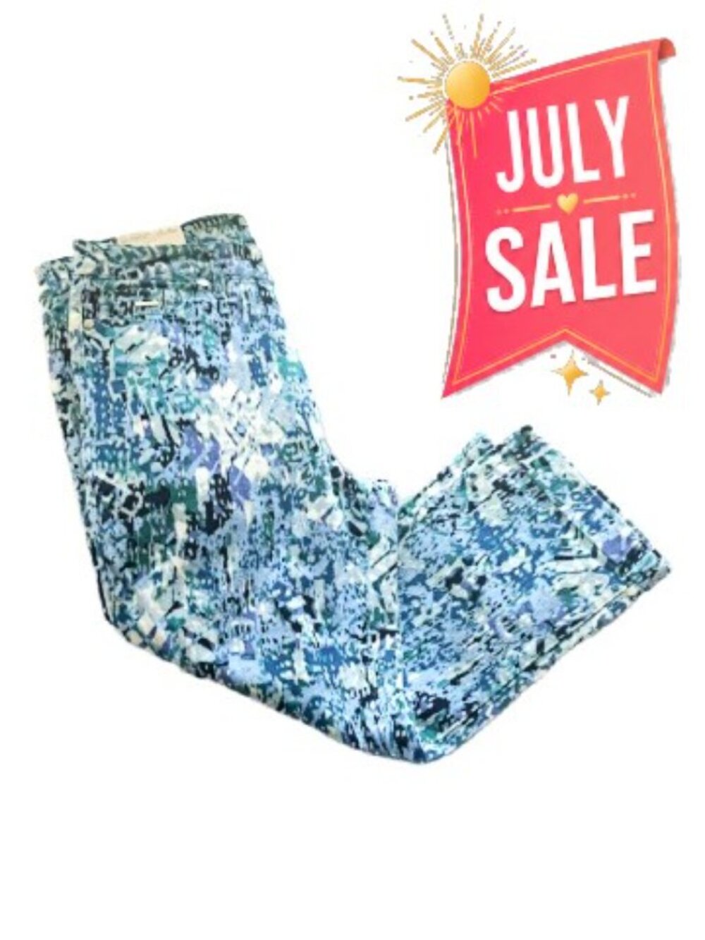 Nine West Jeans Chrystie Capri Pants Size 12 Denim Blue Print NWT